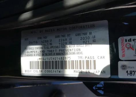 2016 Mazda Mazda6 I Sport z USA, uszkodzony, nr VIN JM1GJ1U5XG1482875